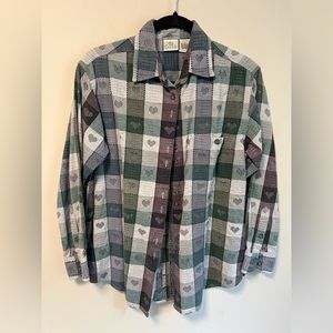 Vintage Cascade Blues Pattern Flannel Button Up Shirt